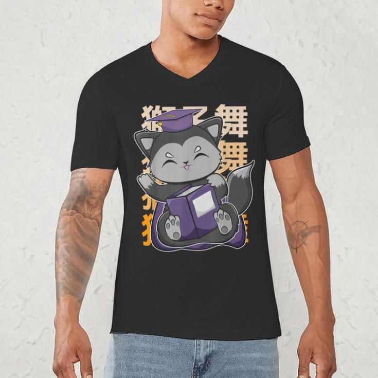 Cute Anime Fox Graduate Of A Class For Graduation Men's V-Neck T-Shirt