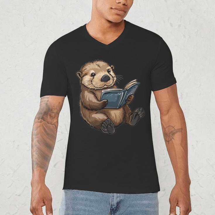 Cute Book Sea Otter Men's V-Neck T-Shirt