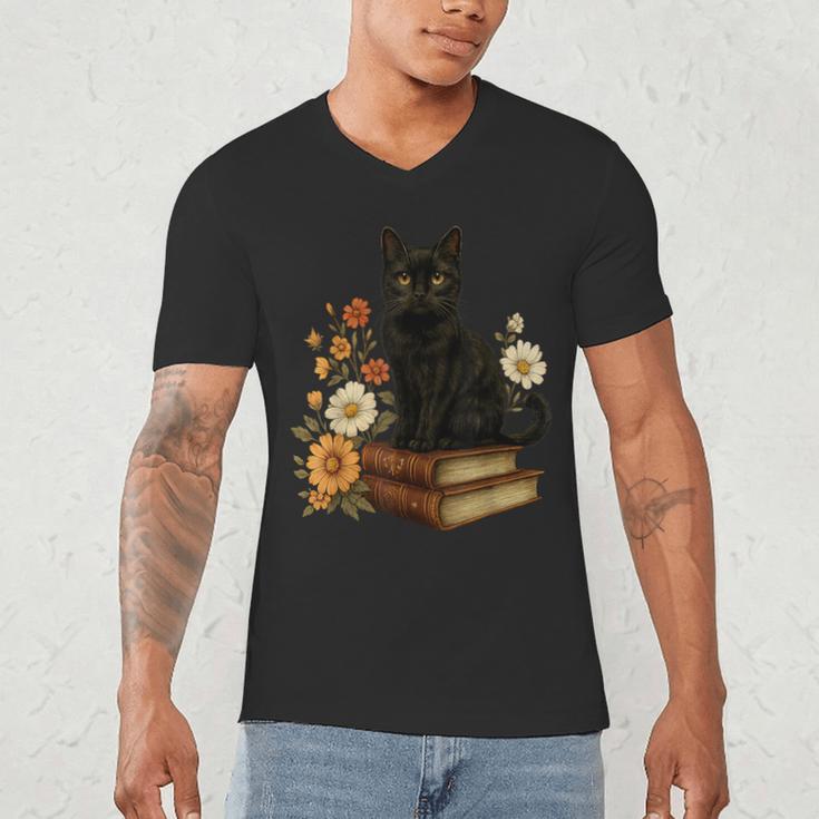 Cute Cat Book Flowers Men's V-Neck T-Shirt Cute Cat Book Flowers Men's V-Neck T-Shirt