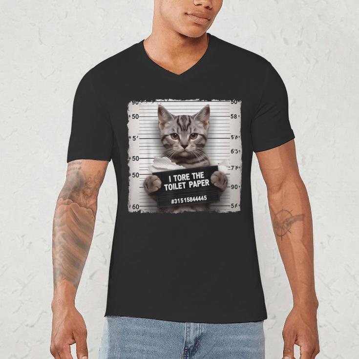 Cute Cat Mugshot Humorous Cat For Cats Lover Cat Mom Cat Dad Men's V-Neck T-Shirt