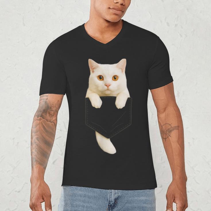Cute Cat Pocket Cat Mom Cat Dad Cat Lover Men's V-Neck T-Shirt Cute Cat Pocket Cat Mom Cat Dad Cat Lover Men's V-Neck T-Shirt