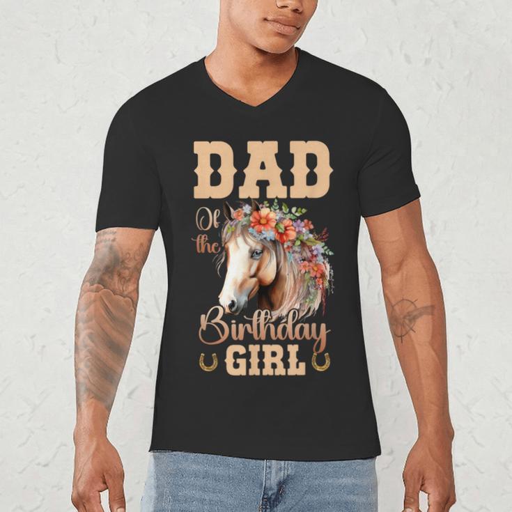 Cute Dad Of The Birthday Girl Horse Family Party Men's V-Neck T-Shirt