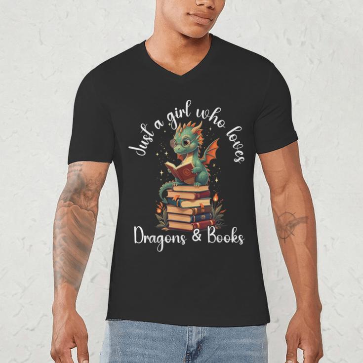 Cute Dragon Reading Book Bookworm Dragon And Books For Women Men's V-Neck T-Shirt