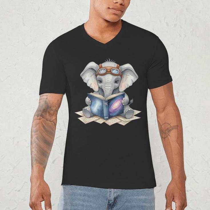 Cute Elephant Reading Universe Book Men's V-Neck T-Shirt