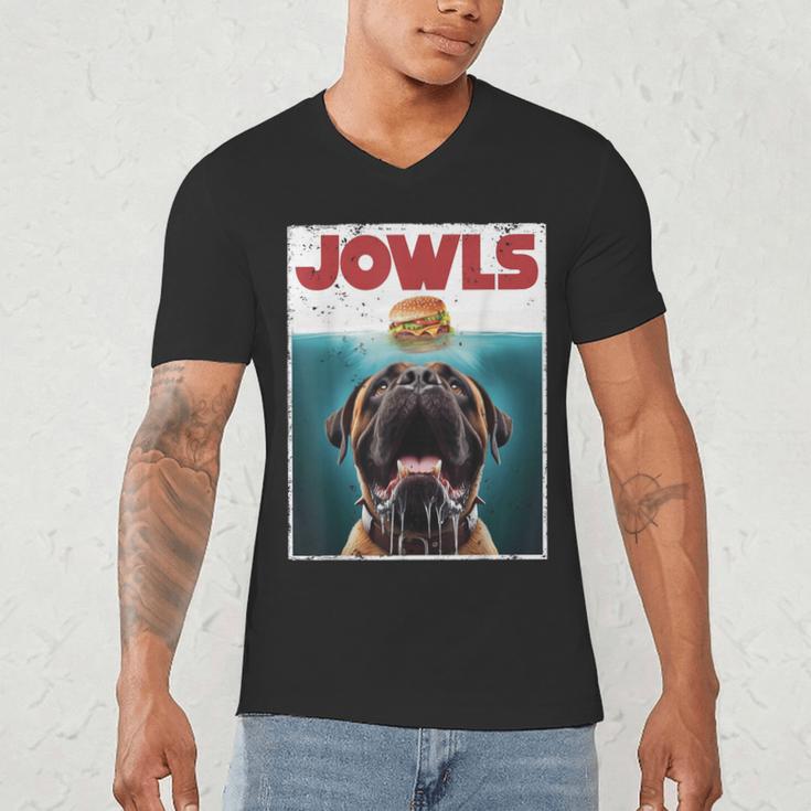 Cute English Mastiff Jowls Burger Bullmastiff Dog Mom Dad Men's V-Neck T-Shirt