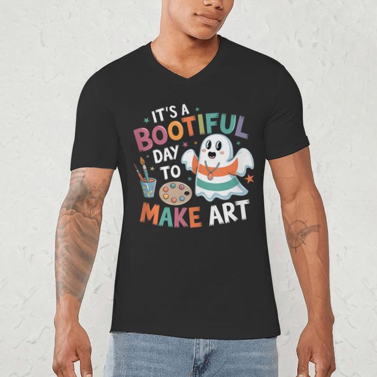 Cute Ghost Book Halloween Spooky Boo School Art Teacher Men's V-Neck T-Shirt Cute Ghost Book Halloween Spooky Boo School Art Teacher Men's V-Neck T-Shirt