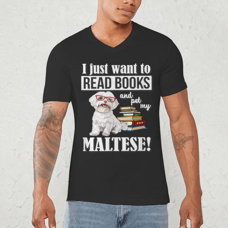 Cute Glasses Read Books & Pet My Maltese Lover Men's V-Neck T-Shirt