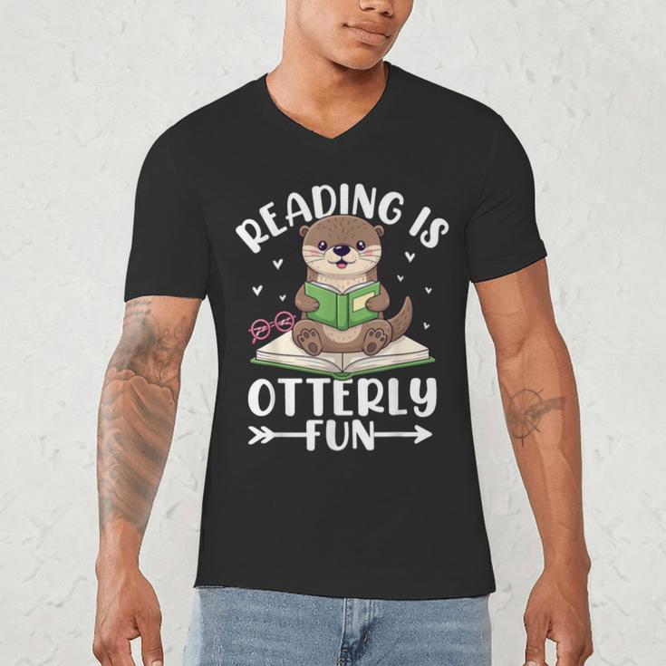 Cute Otter Reading Book Lover Sea Otters Animal Lover Men's V-Neck T-Shirt