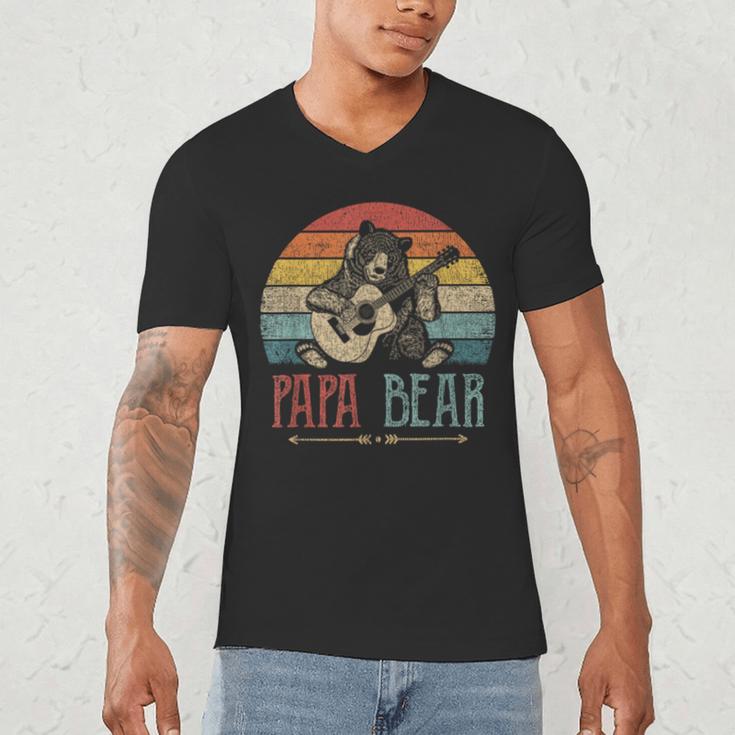 Cute Papa Bear Vintage Father's Day Retro Dad Guitar Men's V-Neck T-Shirt Cute Papa Bear Vintage Father's Day Retro Dad Guitar Men's V-Neck T-Shirt
