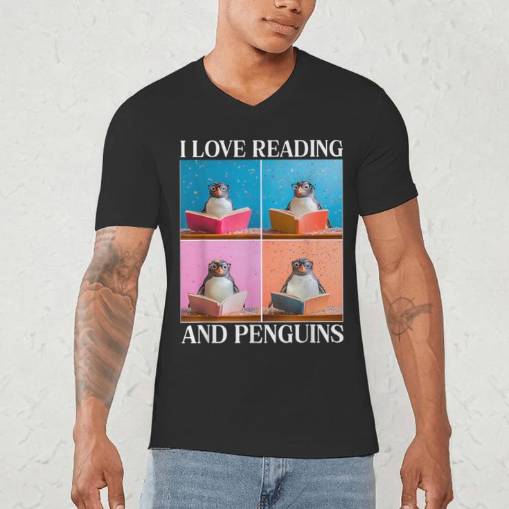 Cute Penguin Reading Book School Librarian Teacher Student Men's V-Neck T-Shirt