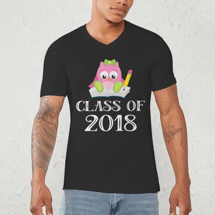 Cute Pink School Owl Class Of 2018 Graduation Men's V-Neck T-Shirt