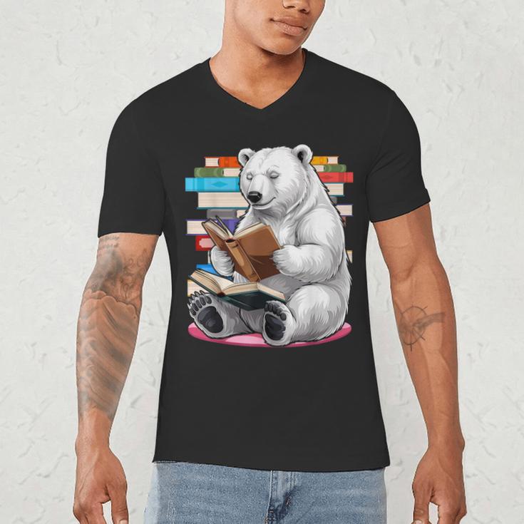 Cute Polar Bear Is Reading a Book Reading Polar Bear Men's V-Neck T-Shirt Cute Polar Bear Is Reading a Book Reading Polar Bear Men's V-Neck T-Shirt
