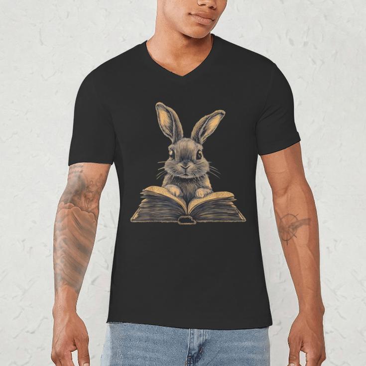 Cute Rabbit Bunny Book Lover Men's V-Neck T-Shirt Cute Rabbit Bunny Book Lover Men's V-Neck T-Shirt
