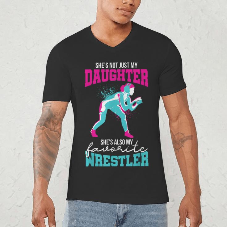 Cute Wrestling Daughter Favorite Wrestler Dad Mom Men's V-Neck T-Shirt