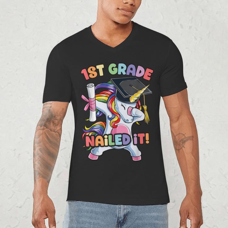 Dabbing 1st Grade Unicorn Graduation Class Of 2021 Nailed It Men's V-Neck T-Shirt