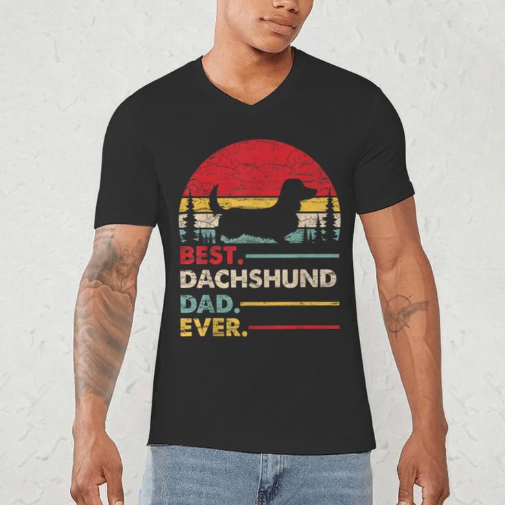 Dachshund Long Haired Best Dad Ever Dog Vintage Retro Men's V-Neck T-Shirt
