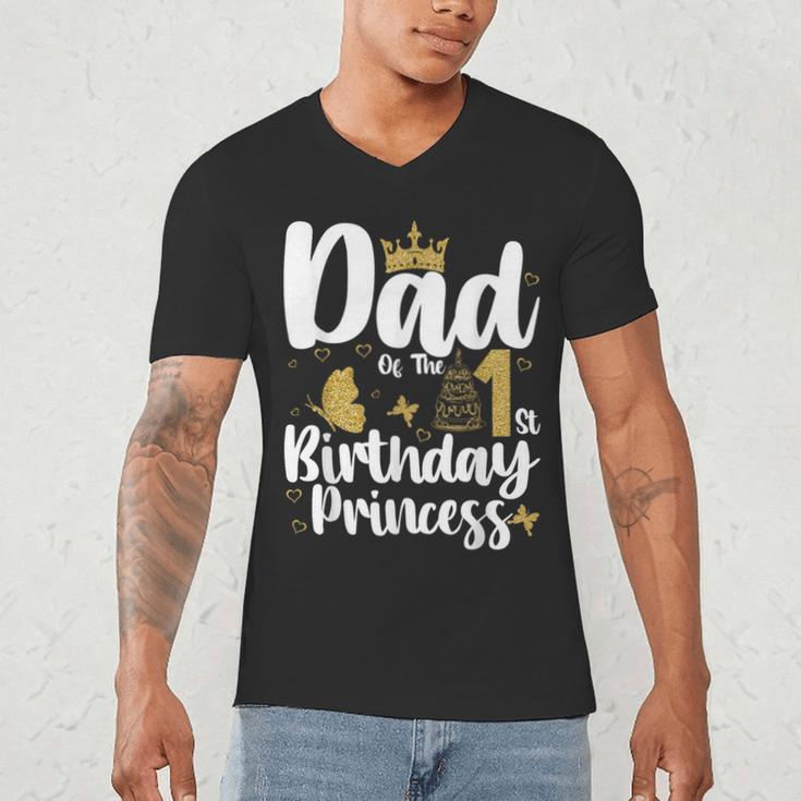 Dad Of The 1st Birthday Princess Girl 1 Years Old B-Day Men's V-Neck T-Shirt