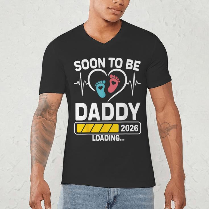 Dad To Be 2026 Loading Dad Est 2026 Promoted To Daddy Men's V-Neck T-Shirt