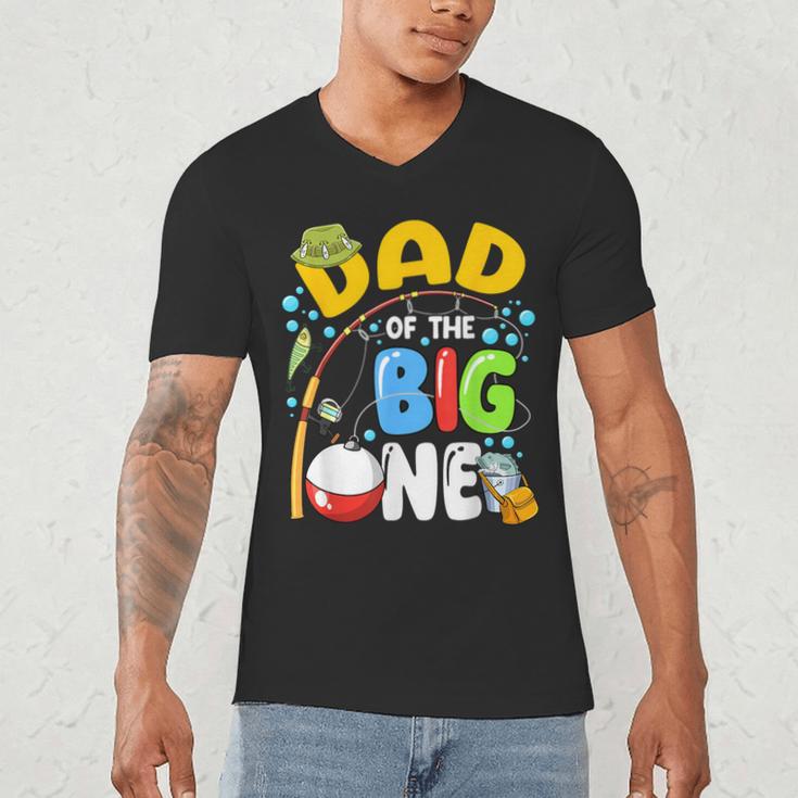 Dad Of The Big One Fishing Birthday Boy Family Party Men's V-Neck T-Shirt