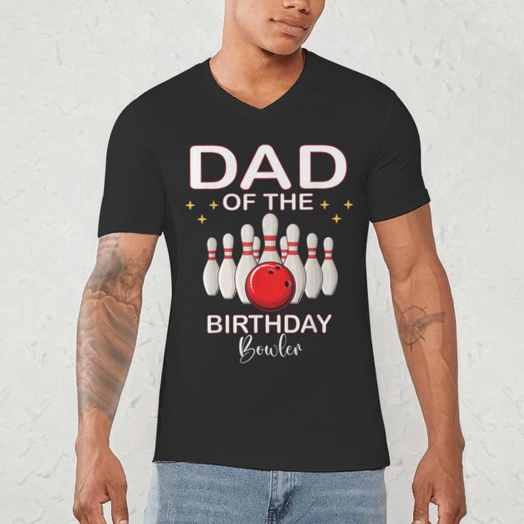 Dad Of The Birthday Bowler Kid Boy Girl Bowling Party Family Men's V-Neck T-Shirt