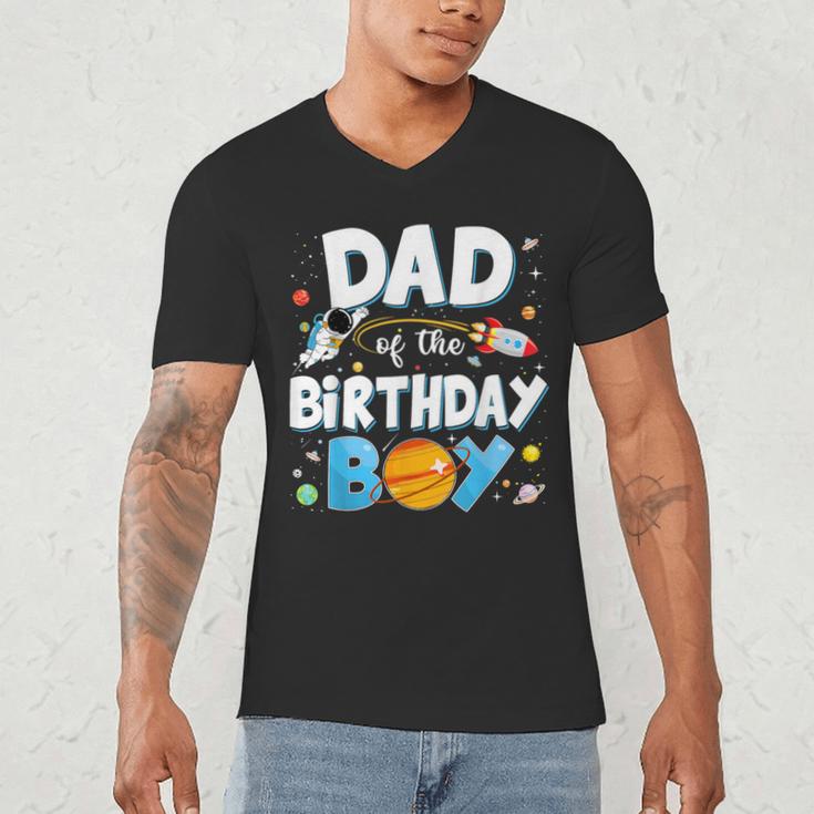 Dad Of The Birthday Boy Astronaut Family Space Planets Men's V-Neck T-Shirt