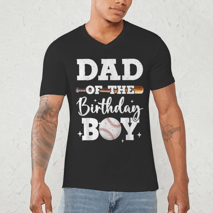 Dad Of The Birthday Boy Baseball Bday Family Men's V-Neck T-Shirt