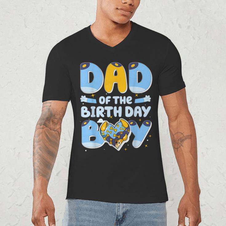 Dad Of The Birthday Boy Blue Dog Family Matching Men's V-Neck T-Shirt