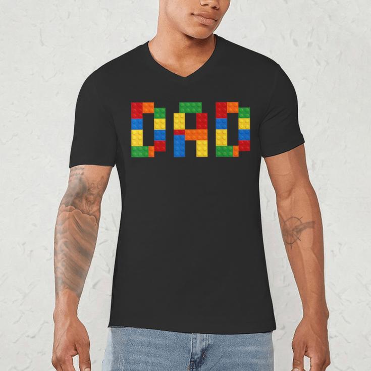 Dad Of The Birthday Boy Building Blocks Bricks Builder Men's V-Neck T-Shirt