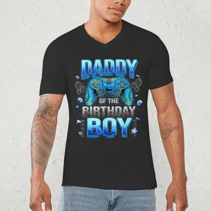 Dad Of The Birthday Boy Cool Gamer Video Game Birthday Men's V-Neck T-Shirt