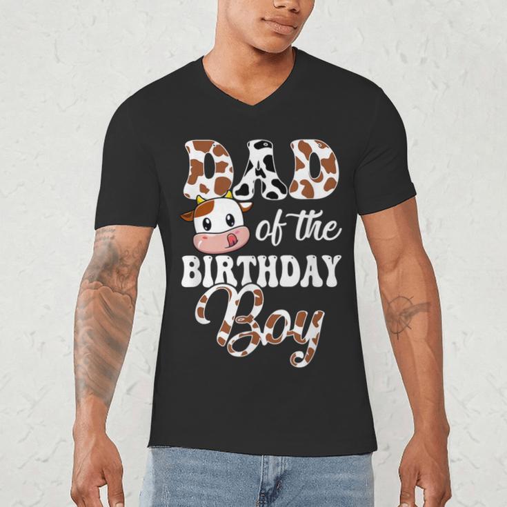 Dad Of The Birthday Boy Cow Farm 1St Birthday Boy Men's V-Neck T-Shirt