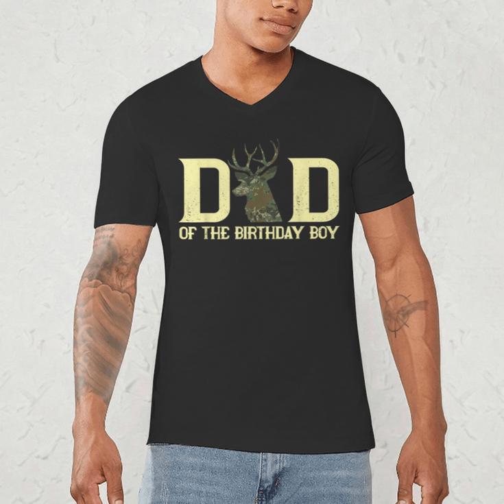 Dad Of The Birthday Boy Deer Hunter Camouflage Flag Men's V-Neck T-Shirt