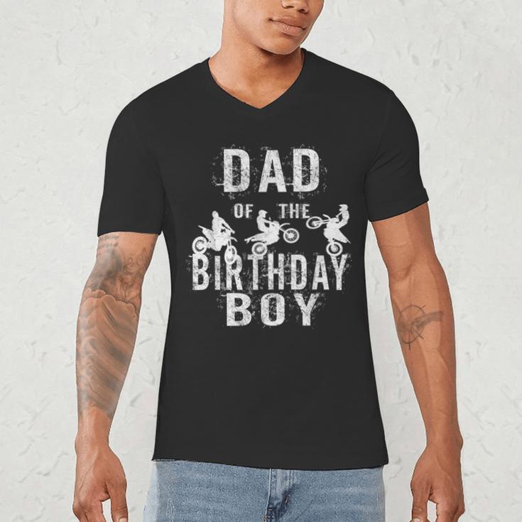 Dad Of The Birthday Boy Dirt Bike B-Day Party Men's V-Neck T-Shirt