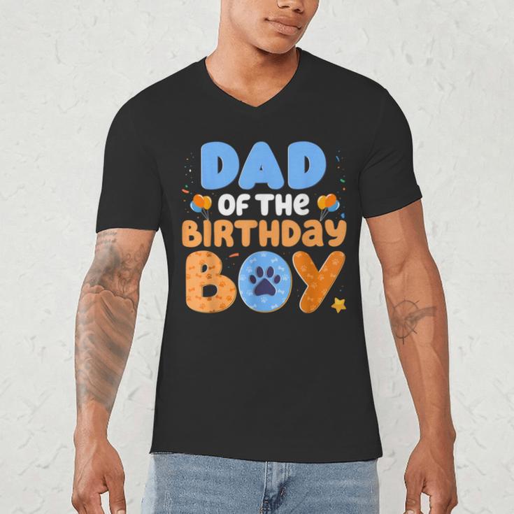 Dad Of The Birthday Boy Dog Lover Family Matching Men's V-Neck T-Shirt