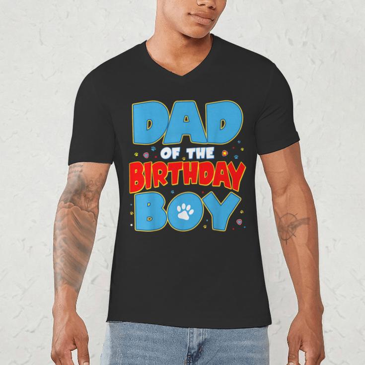 Dad Of The Birthday Boy Dog Lover Birthday Family Men's V-Neck T-Shirt
