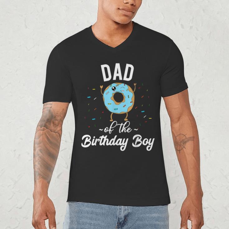 Dad Of The Birthday Boy Donut Theme Party Blue Father Men's V-Neck T-Shirt