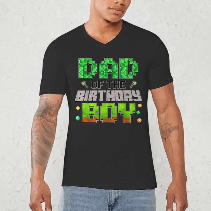 Dad Of The Birthday Boy Family Gaming Pixel Birthday Party Men's V-Neck T-Shirt