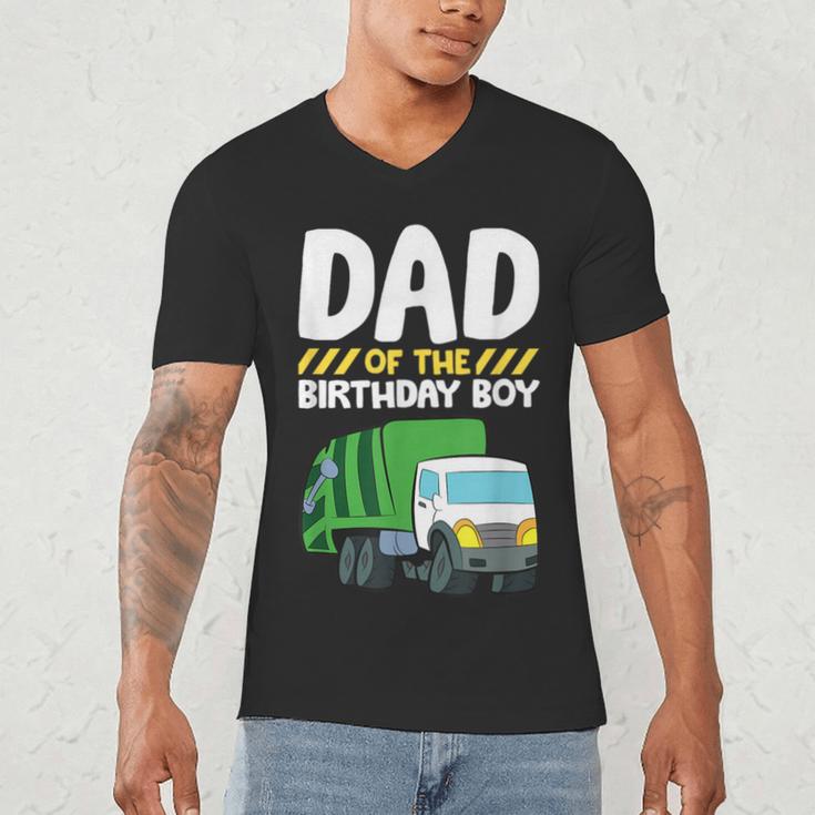 Dad Of The Birthday Boy Garbage Truck Birthday Party Men's V-Neck T-Shirt Dad Of The Birthday Boy Garbage Truck Birthday Party Men's V-Neck T-Shirt