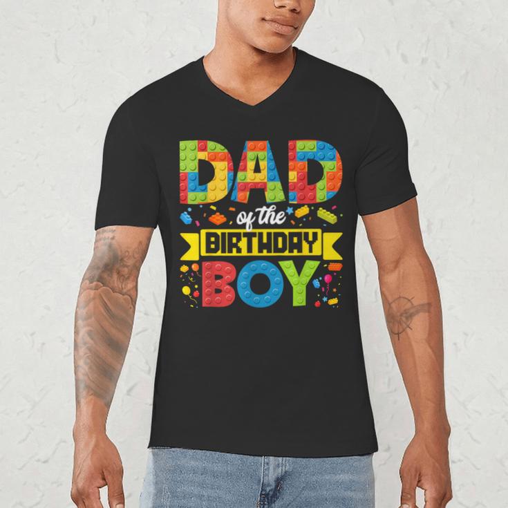 Dad Of The Birthday Boy Master Builder Kids Building Blocks Men's V-Neck T-Shirt