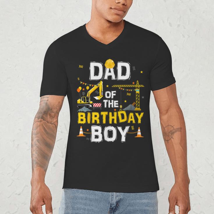 Dad Of The Birthday Boy Matching Construction Crew B-Day Men's V-Neck T-Shirt Dad Of The Birthday Boy Matching Construction Crew B-Day Men's V-Neck T-Shirt