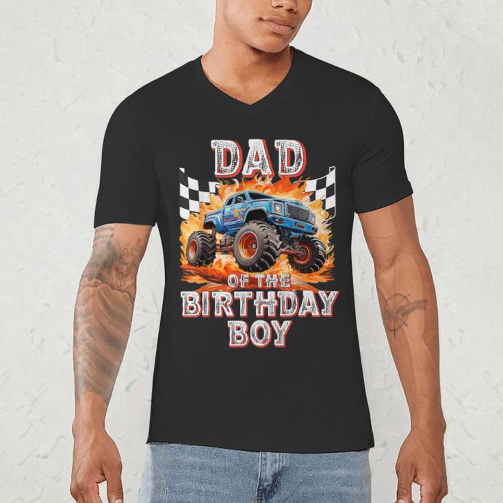 Dad Of The Birthday Boy Monster Truck Birthday Men's V-Neck T-Shirt