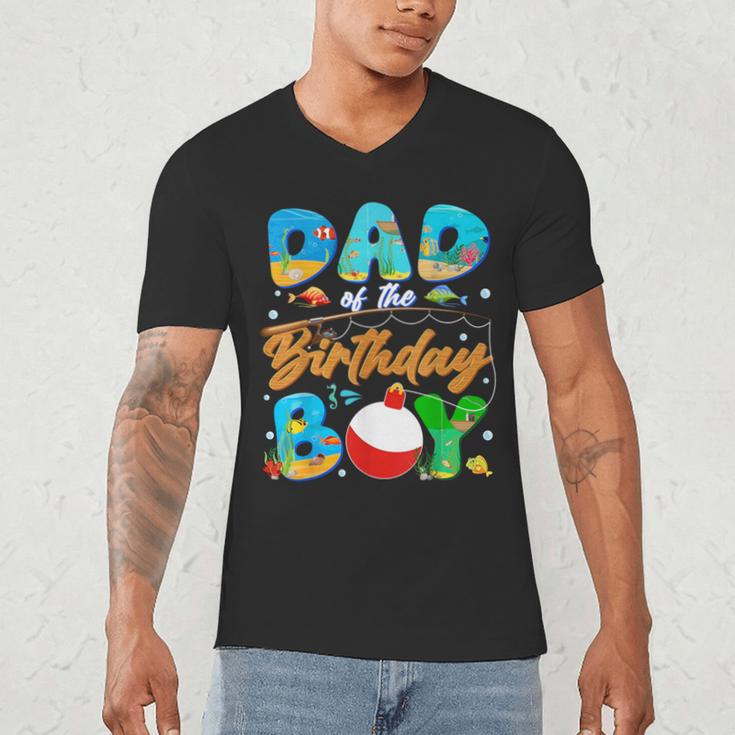 Dad Of The Birthday Boy Ofishally One Family Matching Party Men's V-Neck T-Shirt