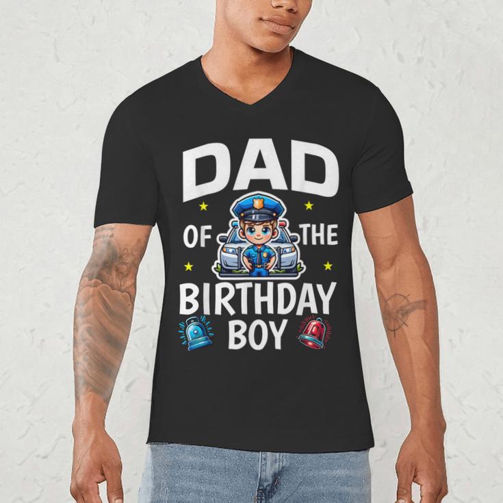 Dad Of The Birthday Boy Police Car Policeman Police Officer Men's V-Neck T-Shirt