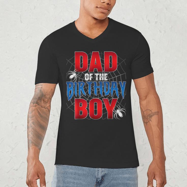 Dad Of The Birthday Boy Spider Web Birthday Party Matching Men's V-Neck T-Shirt Dad Of The Birthday Boy Spider Web Birthday Party Matching Men's V-Neck T-Shirt