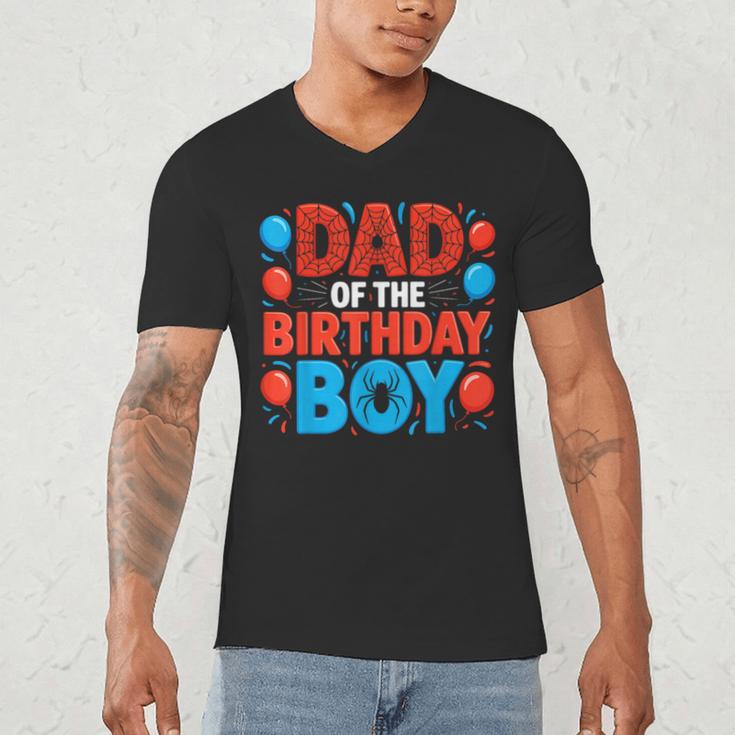Dad Of The Birthday Boy Spider Web Party Men's V-Neck T-Shirt