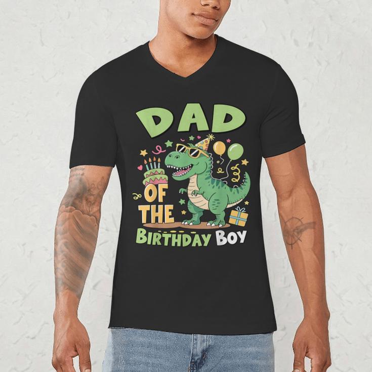 Dad Of The Birthday BoyRex Dinosaur Family Party Men's V-Neck T-Shirt