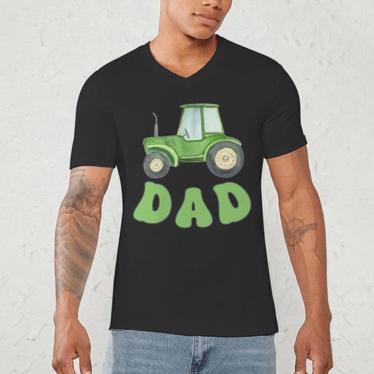 Dad Of The Birthday Boy Tractor Farm Trucks Family Party Men's V-Neck T-Shirt Dad Of The Birthday Boy Tractor Farm Trucks Family Party Men's V-Neck T-Shirt