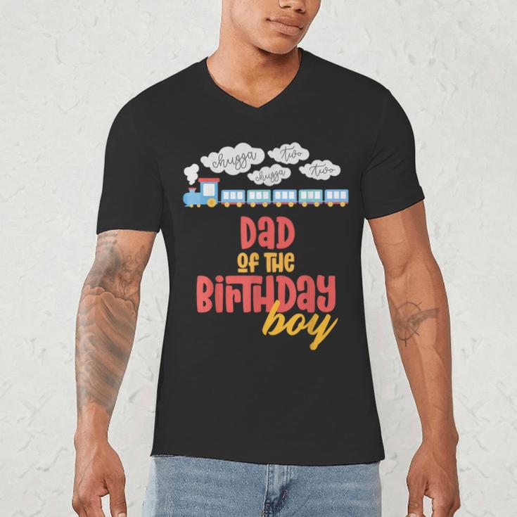 Dad Birthday Boy Train I'm 2 Two Yr Old Chugga Engine Men's V-Neck T-Shirt
