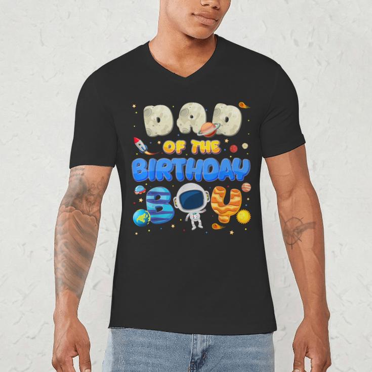 Dad Of The Birthday Boy Two The Moon Space Family Matching Men's V-Neck T-Shirt