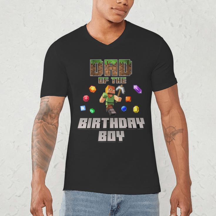 Dad Of The Birthday Boy Video Gamer Pixel Number Men's V-Neck T-Shirt