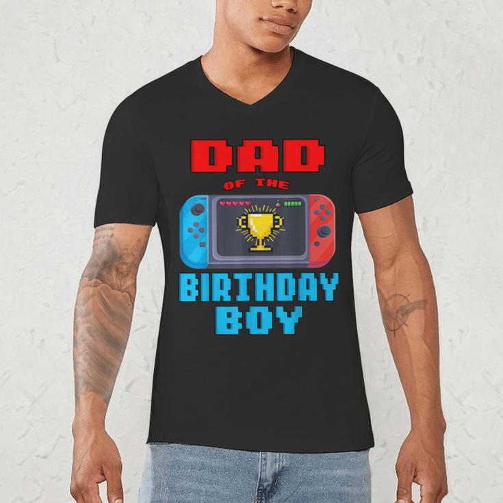 Dad Of The Birthday Boy Video Games Theme Bday Matching Men's V-Neck T-Shirt